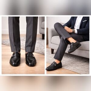 Calvin Klein Black Leather Slip-On Penny Loafers